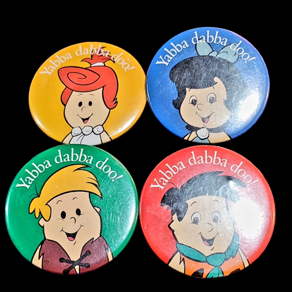 Set of 4 Vintage Flinstone Kids button pins